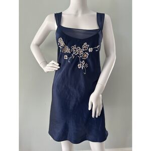 L.A. Intimates Vintage Navy Blue Floral Embroidery Nightgown Slip Dress Large